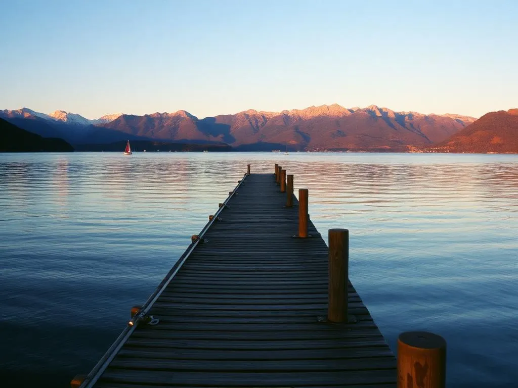 Holzsteg am Zugersee im warmen Abendlicht